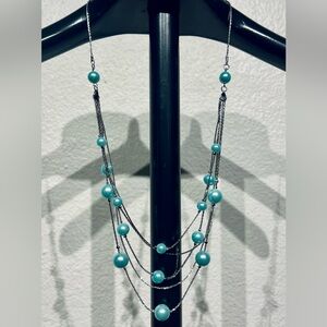 Vintage Turquoise & Silver-toned Multi-strand Beaded Necklace